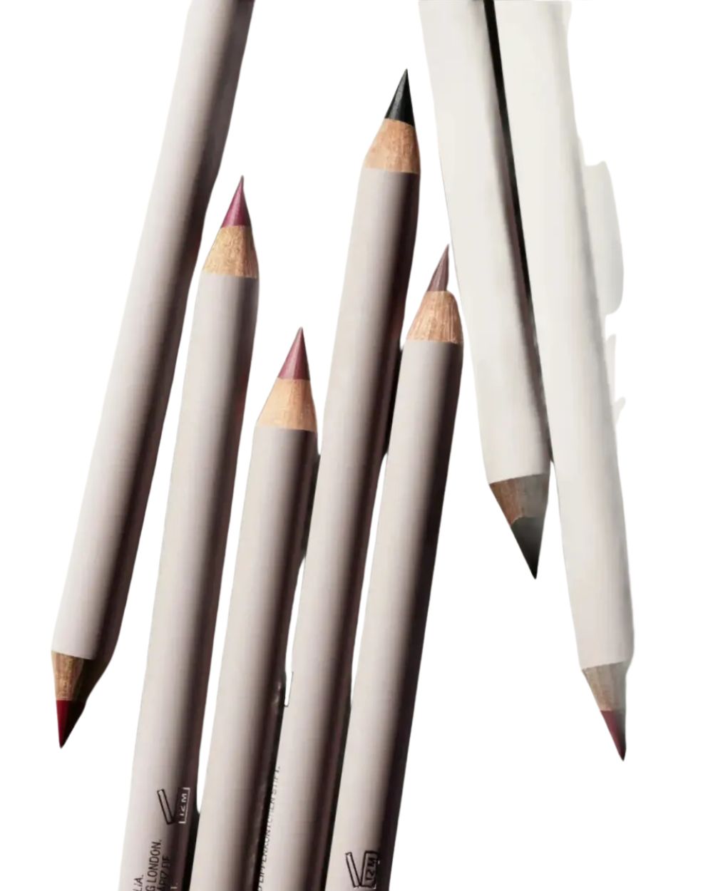 Vega London Lip & Eye Liner – grey pencils with visible color tips, white background – eye makeup