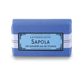 Sapola Lavendelseife – blaue Papierverpackung mit weißem Etikett, weißer Hintergrund – Hautpflege
