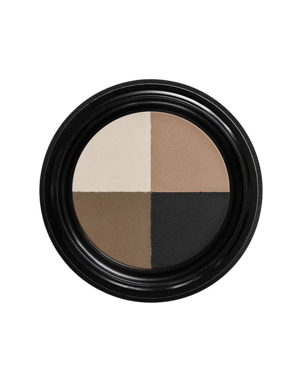Custom Eye & Brow Quad Earth and Clay Lidschatten-Palette – schwarzer Rundbehälter, vier Erdtöne, weißer Hintergrund – Augenmake-up