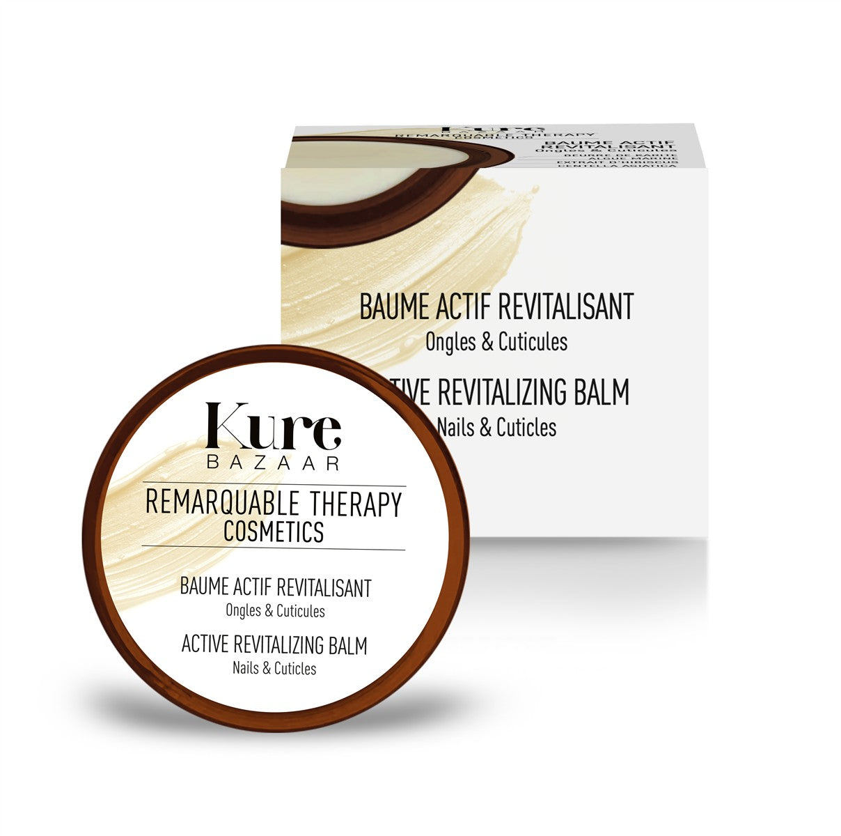 Kure Bazaar Remarquable Therapy Active Revitalizing Balm – brauner Tiegel, weißer Hintergrund – Nagelpflege