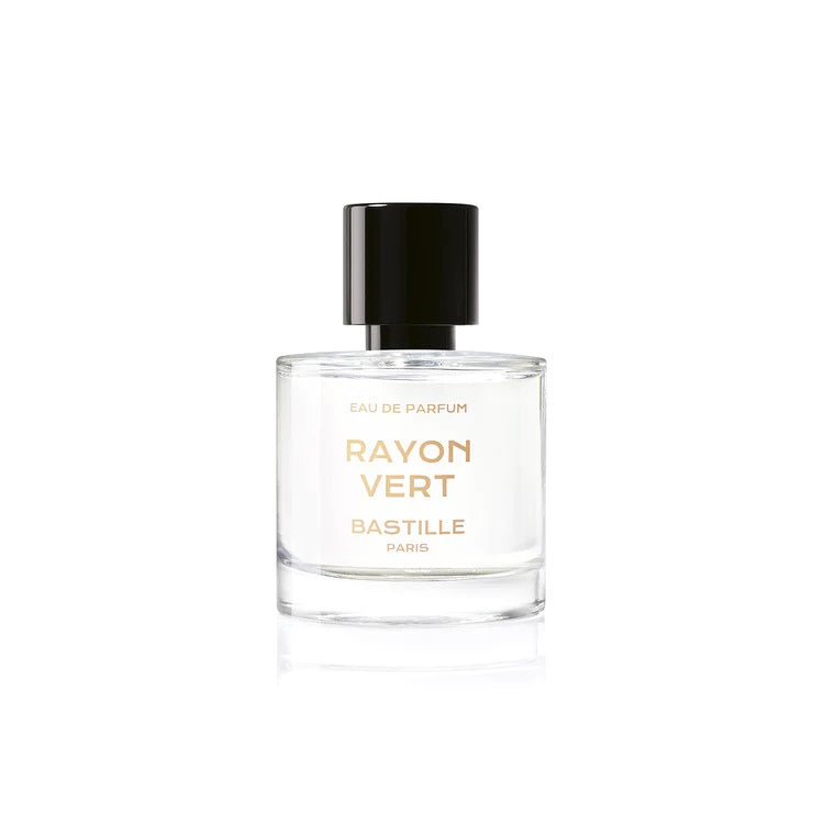 Rayon Vert Eau de Parfum – klares Glasflakon mit schwarzem Deckel, weißem Hintergrund – Parfüm