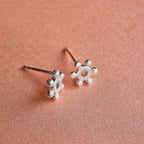 Mexico Matt Finish Aztec Sun Stud Earrings Silver