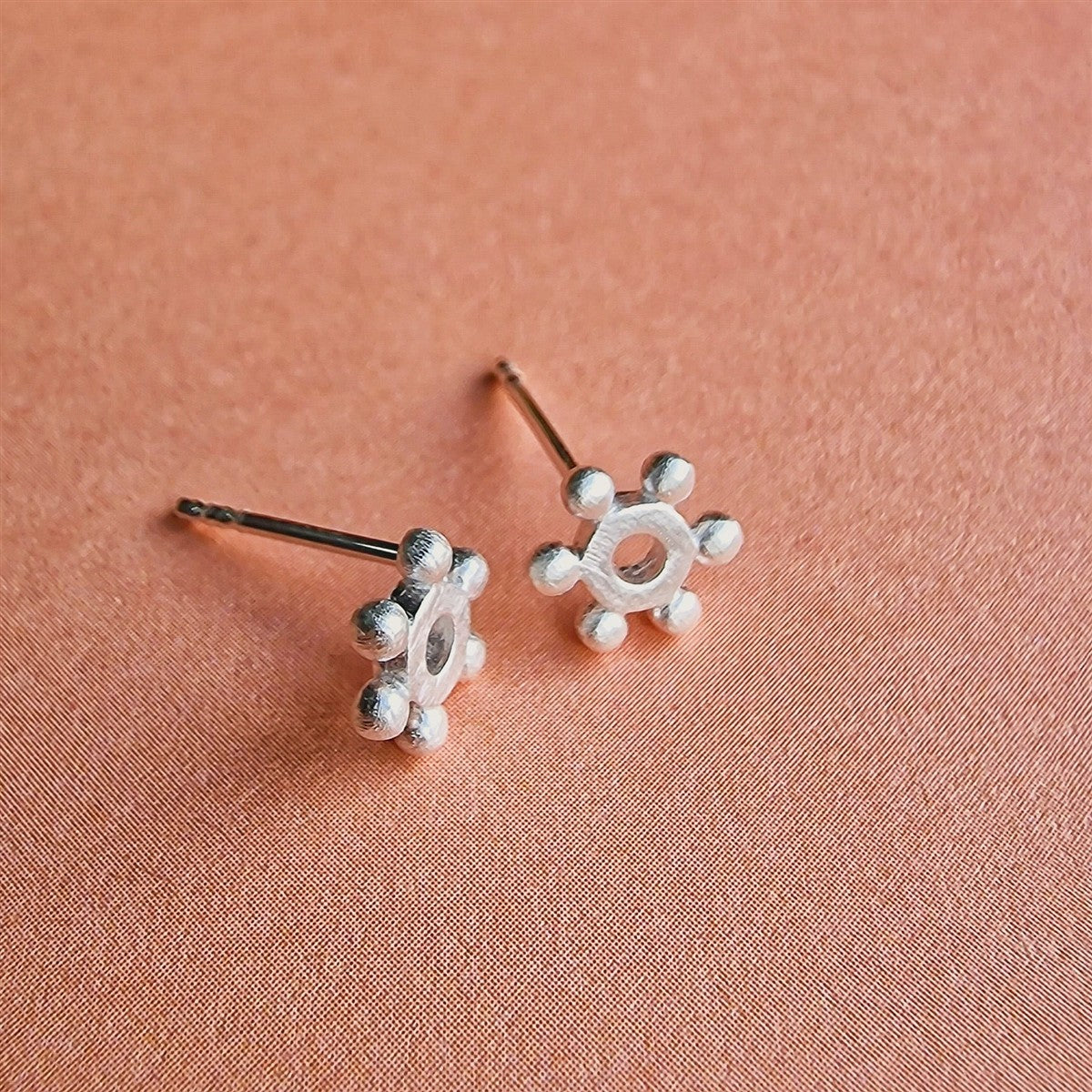 Mexico Matt Finish Aztec Sun Stud Earrings Silver