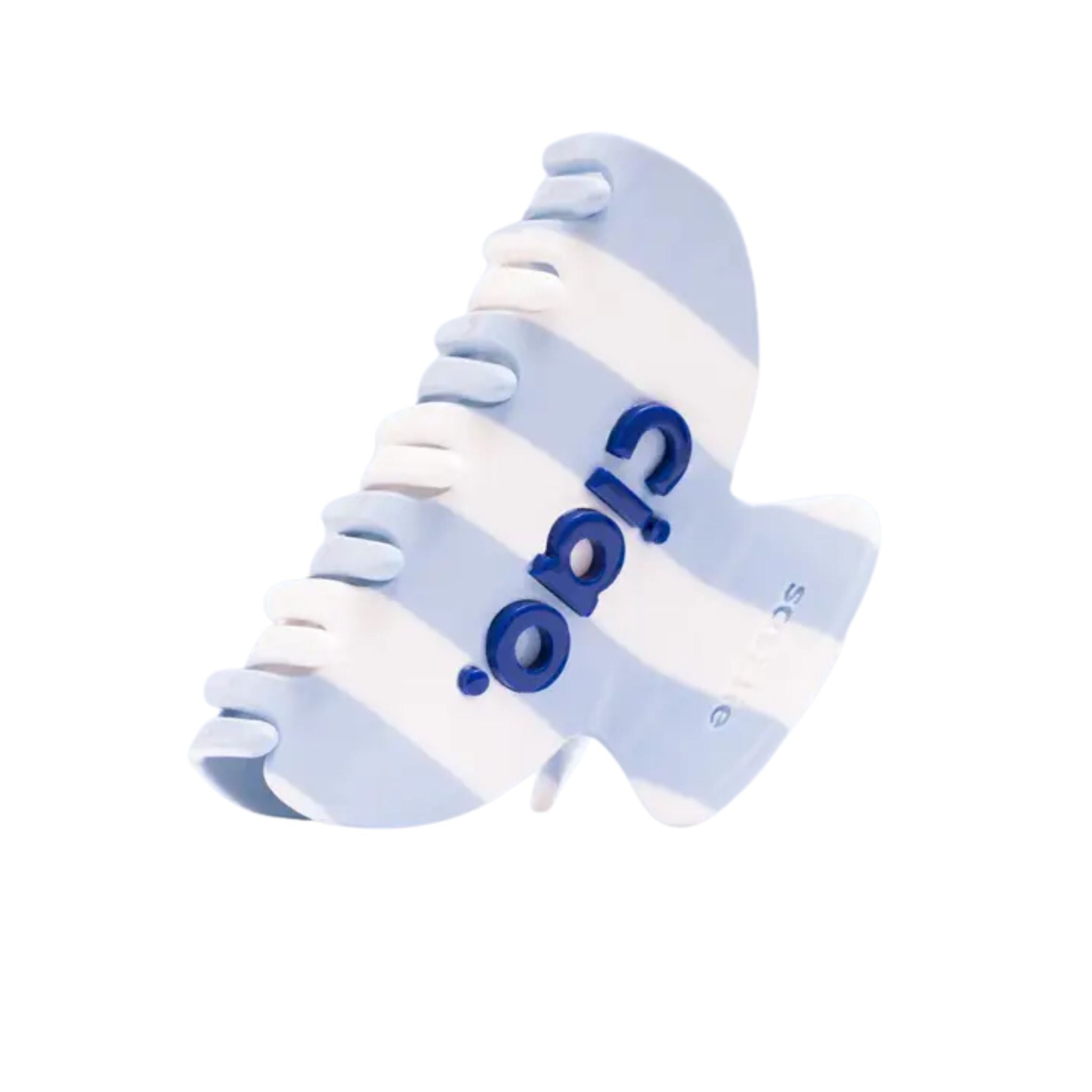ciao blue and white striped hair claw clip on white background, hair accessory