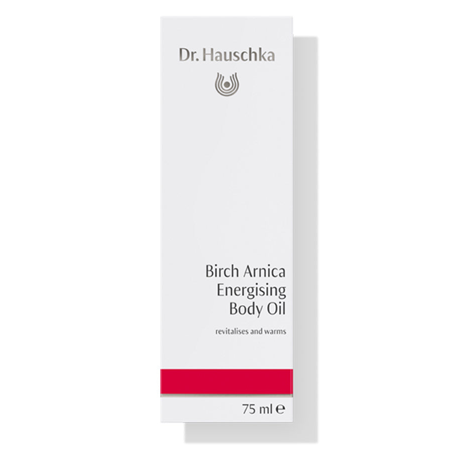 Dr. Hauschka Birken Arnika Pflegeöl – weißes Karton 75ml, roter Streifen, weißer Hintergrund – Körperpflege
