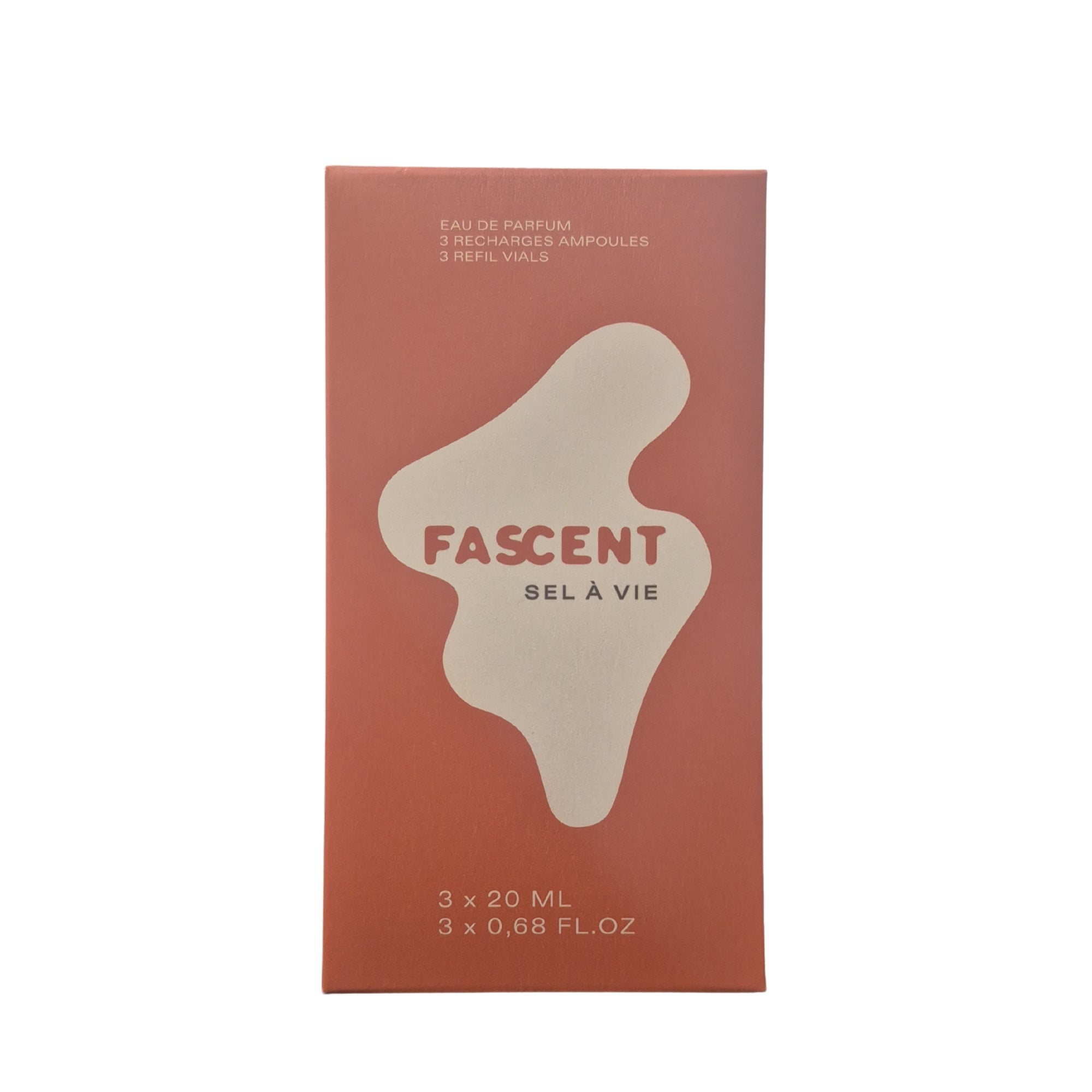 Fascent Sel À Vie Eau de Parfum – 3 x 20ml Nachfüllampullen, terrakottafarbene Verpackung, weißer Hintergrund – Parfüm