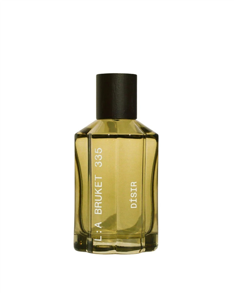 L:A BRUKET No. 335 Dísir Eau de Parfum – olivgrüne Glasflasche mit schwarzem Deckel, weißer Hintergrund – Parfüm