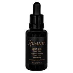 Ipsum Best Skin Face Oil – schwarze Glasflasche 30ml mit Pipettenverschluss, weißer Hintergrund – Hautpflege