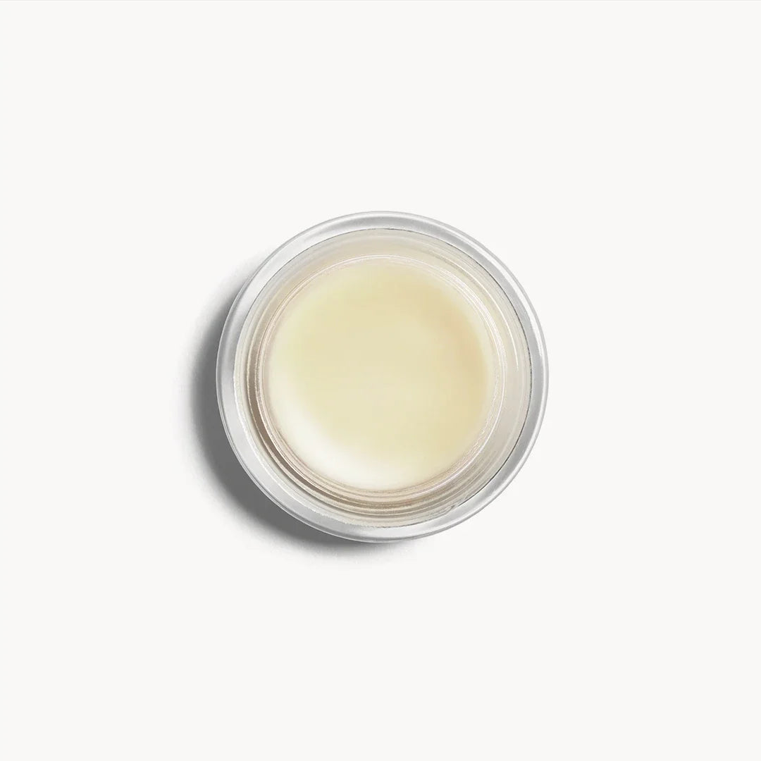 The Beautiful Eye Balm – durchsichtiger Glasbehälter mit silbernem Rand, cremefarbener Inhalt, weißer Hintergrund – Augenpflege