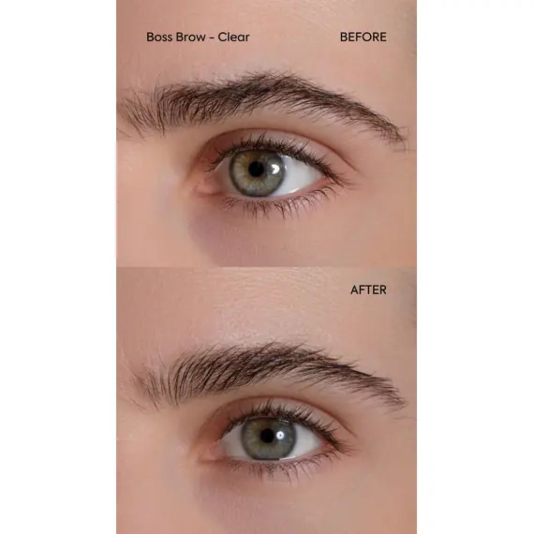 Boss Brow Clear eyebrow gel before and after comparison – defined brows – eyebrow care