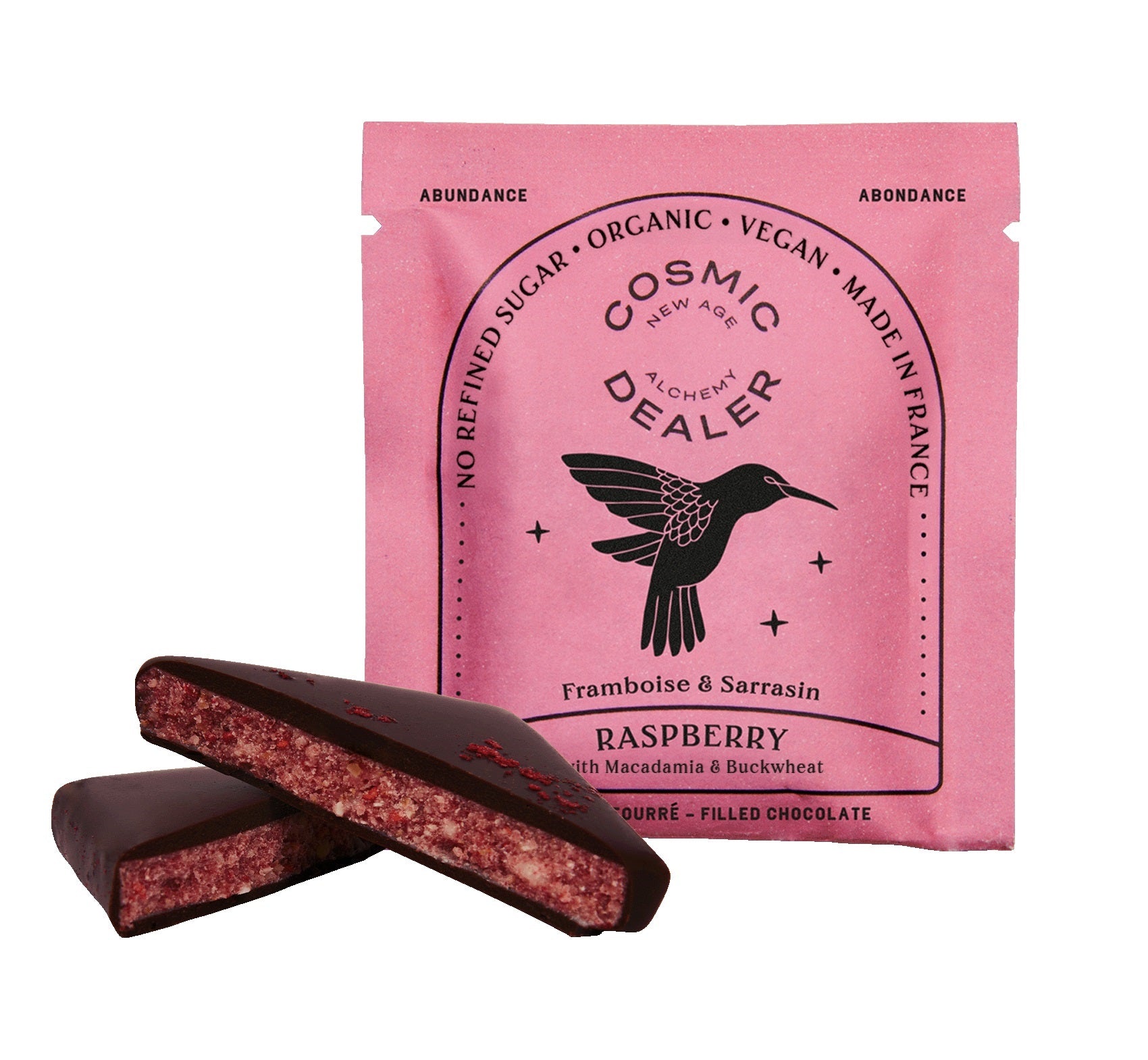 Cosmic Alchemy Dealer Himbeere mit Macadamia – rosa Beutel, vegan, ohne raffinierten Zucker – Gesundheitssnack