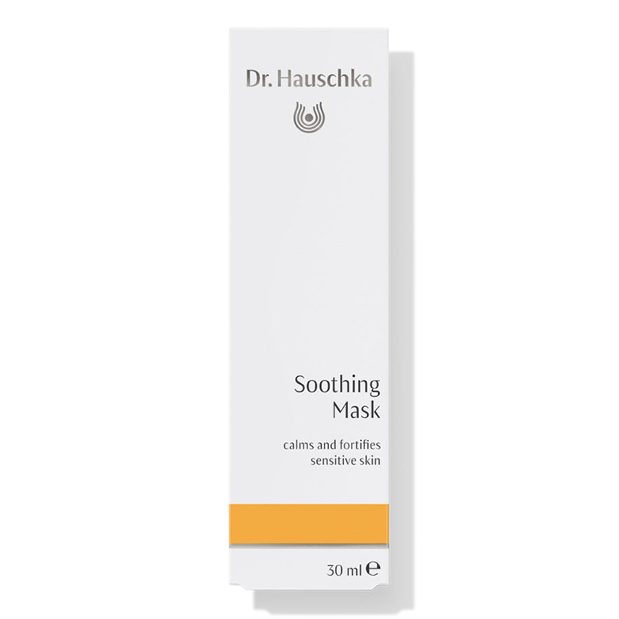 Dr. Hauschka Beruhigende Maske – weiße Tube 30ml, orangefarbener Streifen, weißer Hintergrund – Hautpflege