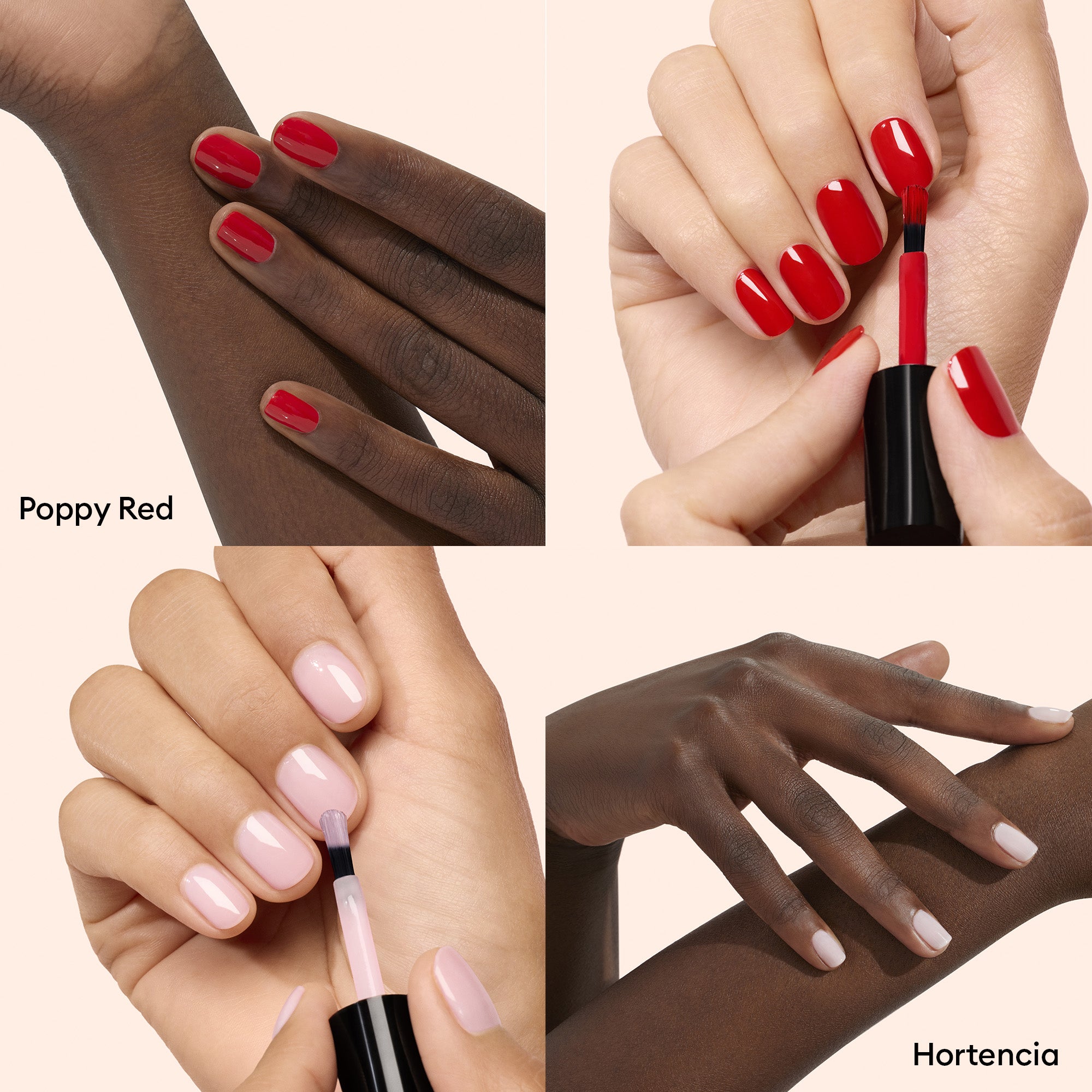 Routine Xtreme Flash Nagellack – schwarze Flasche mit Pinsel, Poppy Red & Hortencia Farben, cremiger Hintergrund – Nagelpflege