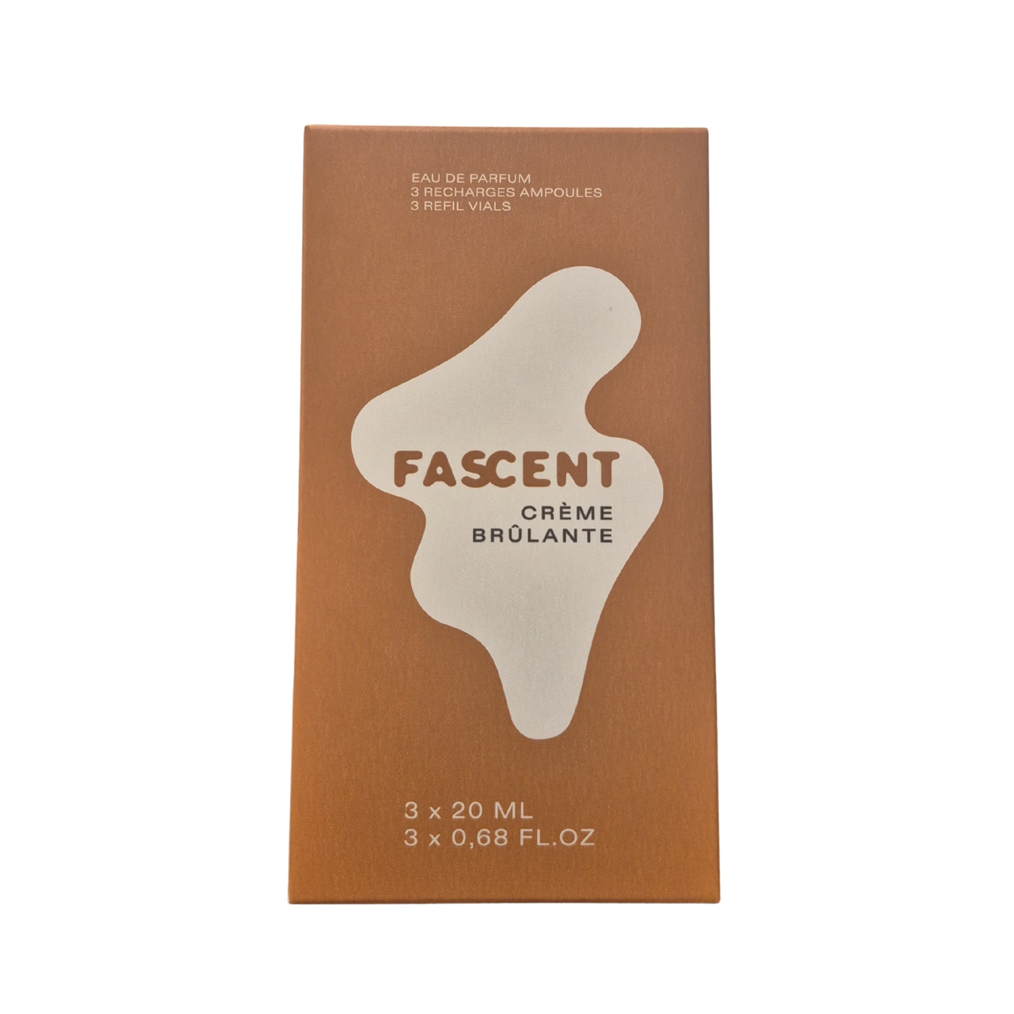 Fascent Crème Brûlante Eau de Parfum – 3 x 20ml Nachfüllampullen, braune Verpackung, weißer Hintergrund – Parfüm