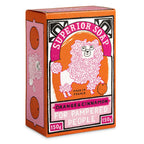 Superior Soap Orange & Cinnamon – orangefarbene Kartonverpackung 150g, rosa Akzente, weißer Hintergrund – Handpflege