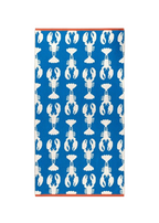 Lobster Blue Organic Cotton Beach Towel – blue with white lobster print, orange border – beach accessories