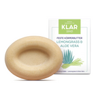 KLAR 1840 Feste Körperbutter Lemongrass & Aloe Vera – cremefarbene Seife, weißer Hintergrund – Körperpflege