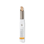 Coverstick 02 Sand – weißer Stift mit goldfarbenem Deckel, sandfarbener Abdeckstift, weißer Hintergrund – Make-up