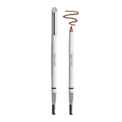 Kjaer Weis Augenbrauenstift – weißer Stift mit silbernem Deckel, braune Mine, weißer Hintergrund – Augenbrauenstyling