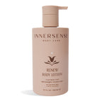 INNERSSENSE Renew Body Lotion – rosafarbene Flasche mit Pumpverschluss, 250 ml, weißer Hintergrund – Körperpflege