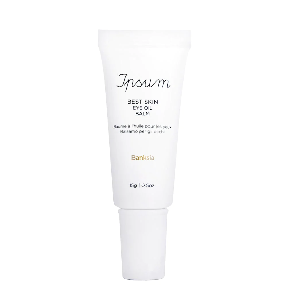 Ipsum Best Skin Eye Oil Balm – weißer Tube 15g, weißer Deckel, weißer Hintergrund – Augenpflege
