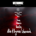 Weltschmerz Parfum – scent notes on dark background with red light accent – perfume