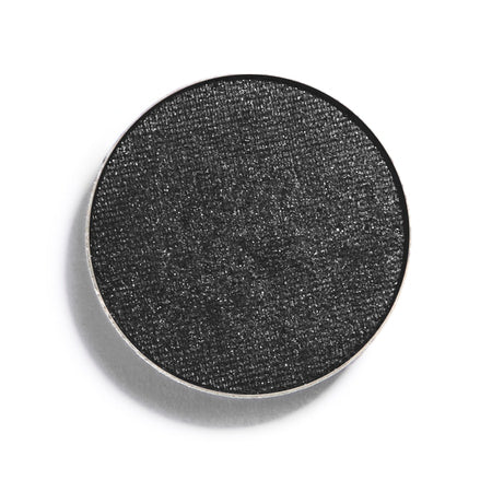 Eye Shadow Onyx Refill – black eyeshadow in round metal casing, white background – eye makeup