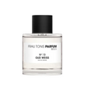 Frau Tonis Parfum N°19 Oud Weiss – klares Glasfläschchen mit schwarzem Deckel, weißem Etikett und weißem Hintergrund – Parfüm