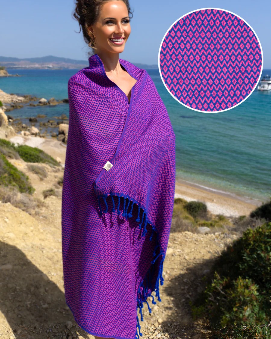 Hamamtuch Samos Blau Fuchsia