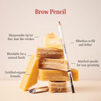 KW Brow Pencil – white pencil with spoolie, gold cap, beige background – eyebrow styling