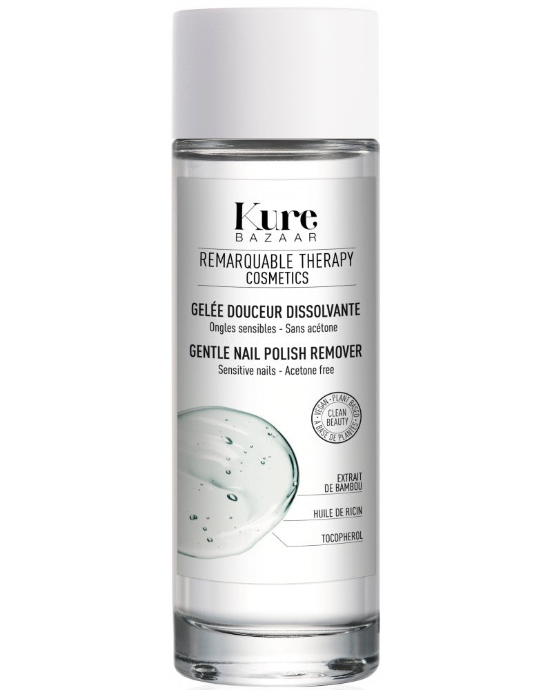 Kure Bazaar Remarquable Therapy Gelée Douceur Dissolvante – klares Glasfläschchen, weißer Deckel, weißer Hintergrund – Nagelpflege