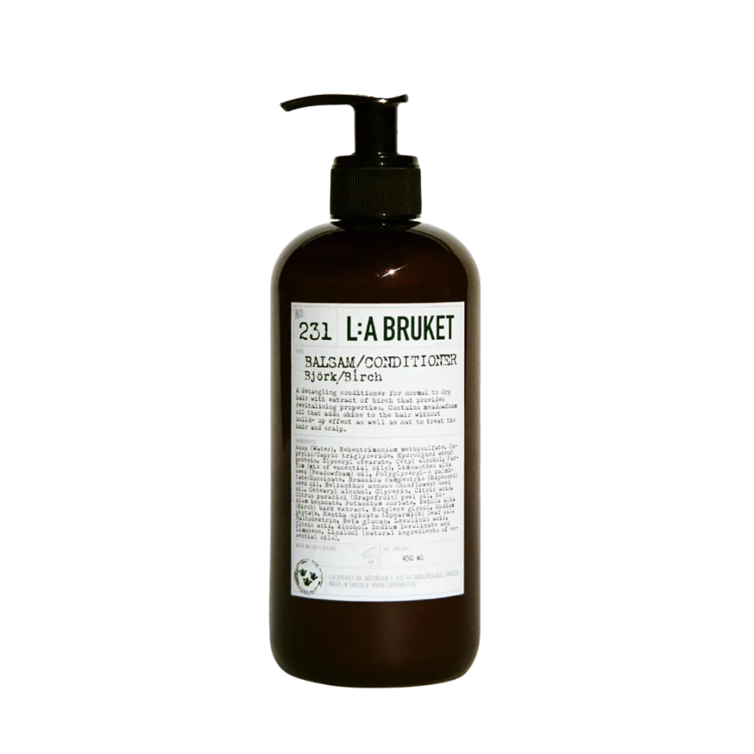 L:A BRUKET Nr. 231 Conditioner Birke – braune Flasche 450ml mit Pumpverschluss, weißem Etikett und weißem Hintergrund – Haarpflege