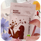 Rose Koffee von cosmic dealer – rosafarbene Standbeutelverpackung, koffeinfrei, mit Blumenmotiv – Gesundheit & Wohlbefinden