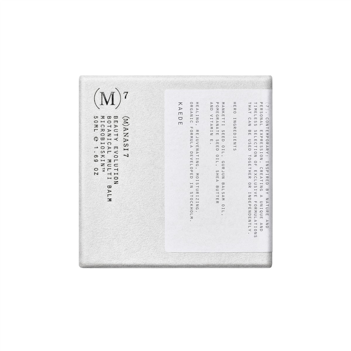 M7 Botanical Multi Balm Kaede – silberne quadratische Dose 50ml, weißer Hintergrund – Hautpflege