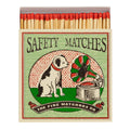 Hund und Grammophon Safety Matches – green box with dog illustration, white background – decor