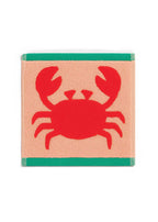 Crabs Organic Cotton Washcloth – pink cotton cloth with red crab design and green borders – facial care