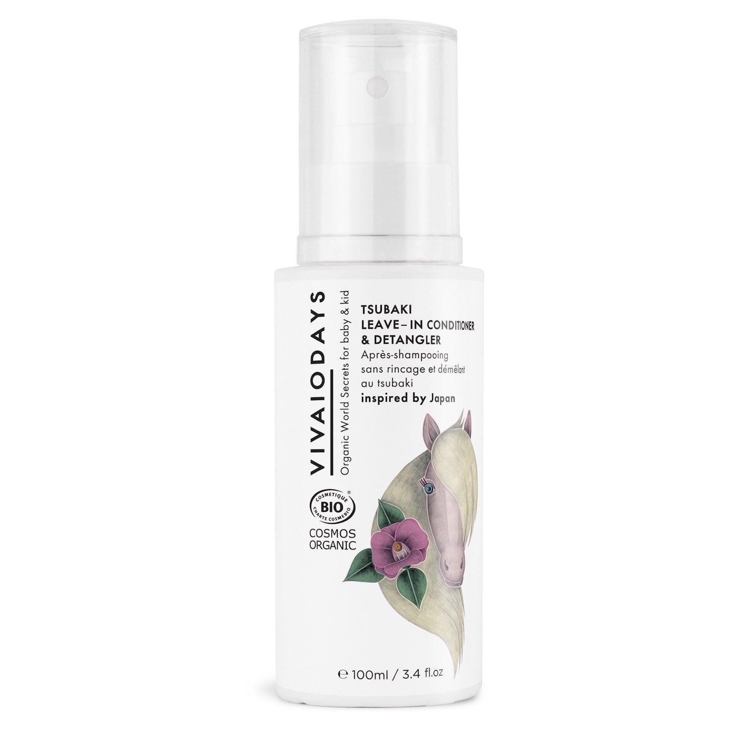 Vivaio Days Tsubaki Leave-in Conditioner & Detangler – weißes Sprayfläschchen 100ml, transparenter Sprühkopf, weißer Hintergrund – Haarpflege