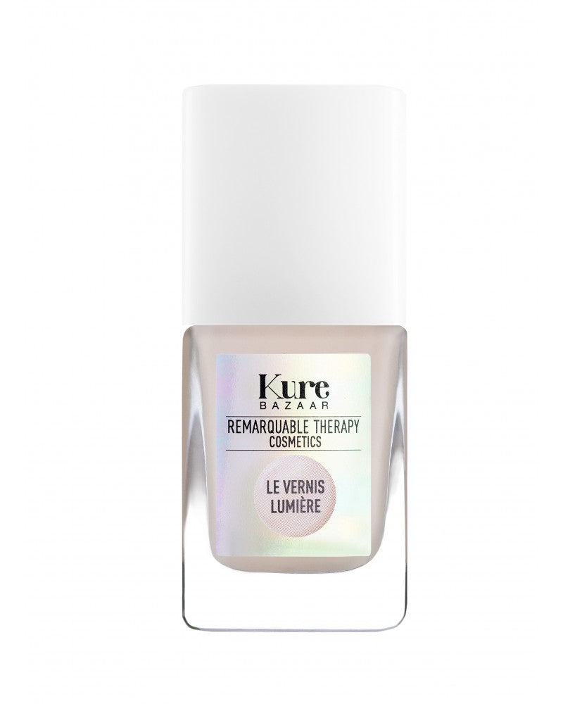 Remarquable Therapy Le Vernis Lumière – beige Nagellackflasche mit weißem Deckel, weißem Hintergrund – Nagelpflege
