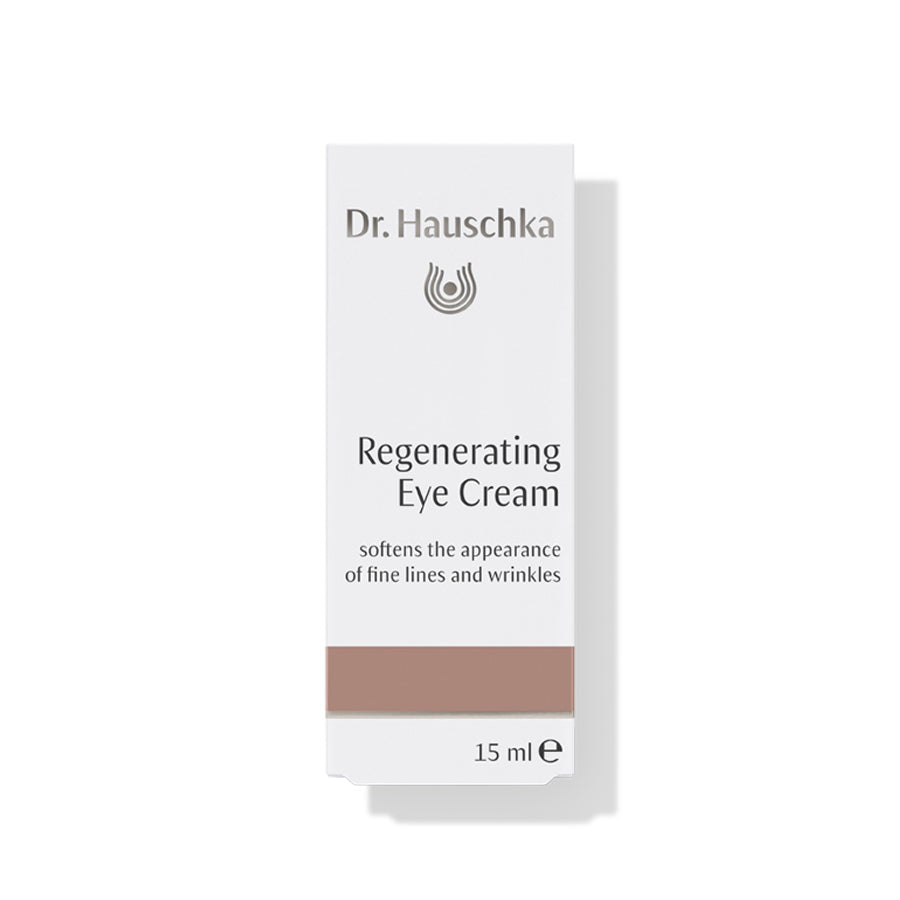 Dr. Hauschka Regeneration Augencreme – weiße Tube 15ml, brauner Streifen, weißer Hintergrund – Augenpflege