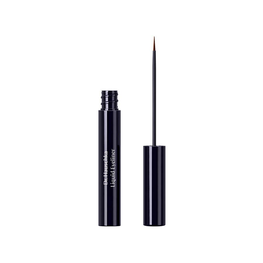 Dr. Hauschka Liquid Eyeliner 01 Schwarz – schwarzer Tubus, feine Pinselspitze, weißer Hintergrund – Augen-Make-up