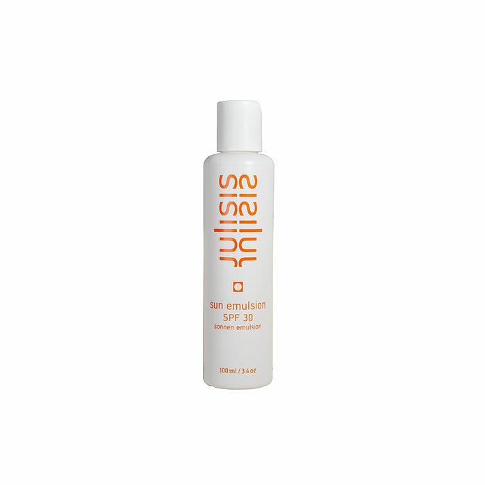 Sisley Sun Emulsion SPF 30 – weiße Flasche 100ml, weißer Deckel, weißer Hintergrund – Sonnenschutz