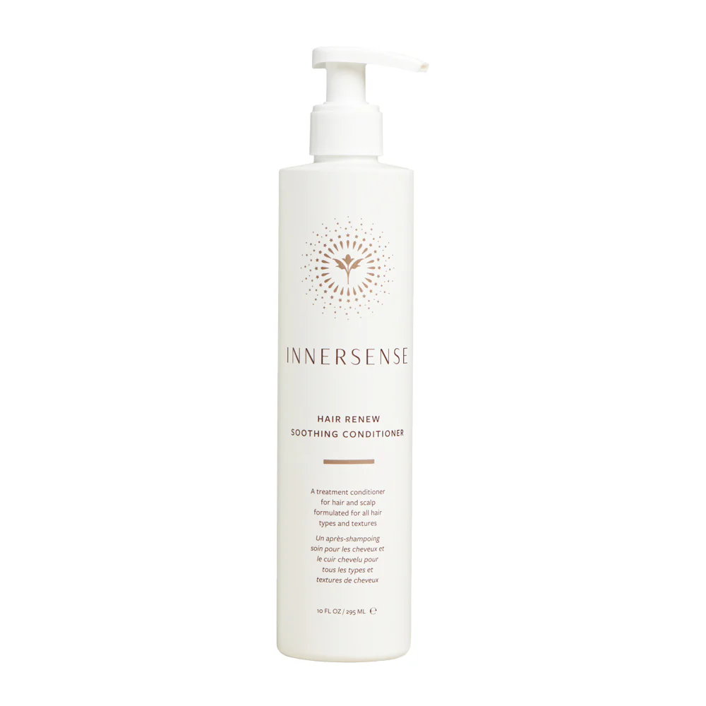 INNERSSENSE Hair Renew Soothing Conditioner – weißes Pumpfläschchen 295ml, weißer Hintergrund – Haarpflege