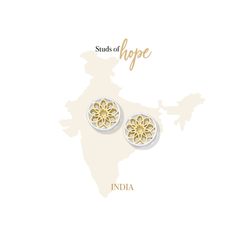 India Mandala Gold and Silver Stud Earrings