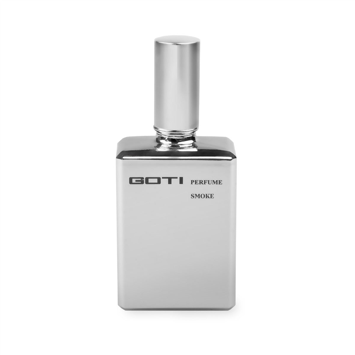 GOTI Smoke Eau de Parfum – silberne Sprayflasche mit glänzendem Deckel, weißer Hintergrund – Parfüm