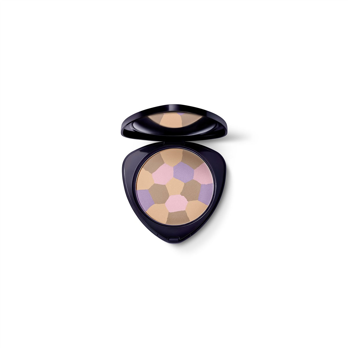 Colour Correcting Powder 01 Activating – schwarzes Puderdöschen mit hexagonalem Farbmuster, weißer Hintergrund – Make-up