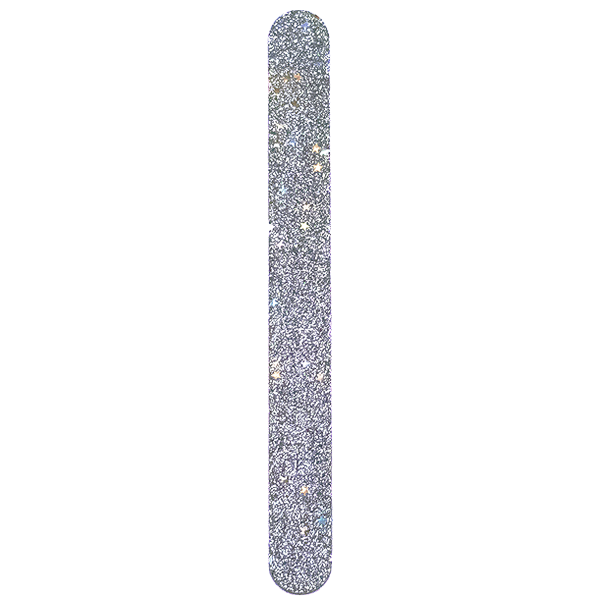 Glitzernder Nagelfeile – silberner Glitter, weißer Hintergrund – Nagelpflege
