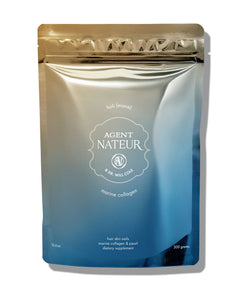 Agent Nateur & Dr. Will Cole Holi(mane) marine collagen blue and silver pouch, 300g, for hair skin nails supplement.