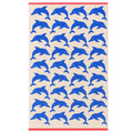 Jumping Dolphins Badelaken aus Bio-Baumwolle in Beige mit blauen Delfinen, Strandtuch für den Sommer