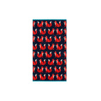 Kissing Foxes Organic Cotton Hand Towel in dark blue with red foxes on a white background, bathroom accessory