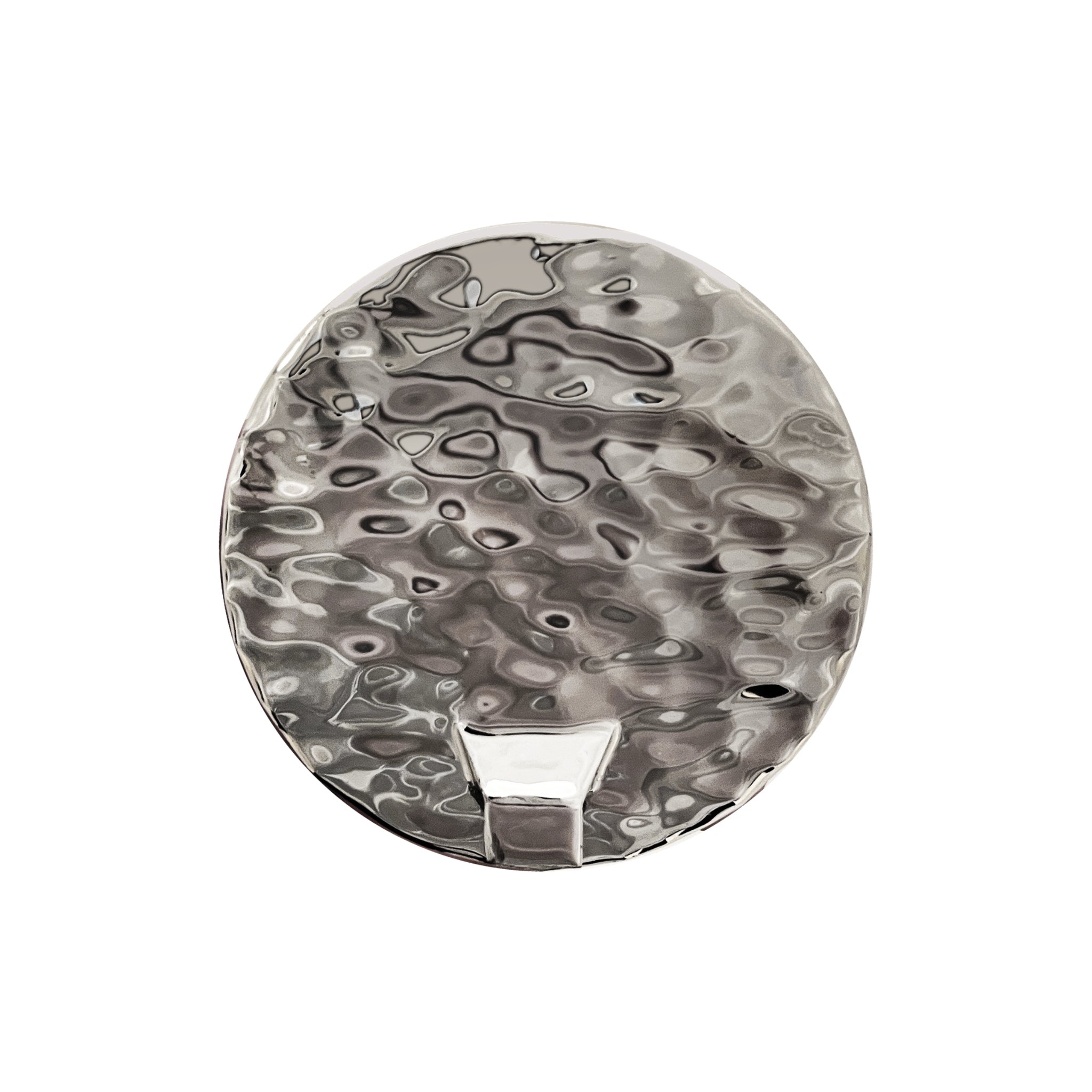 Candle Reflektor, silberner Metallteller mit Hammerschlag-Optik auf weißem Hintergrund, Home Wellness